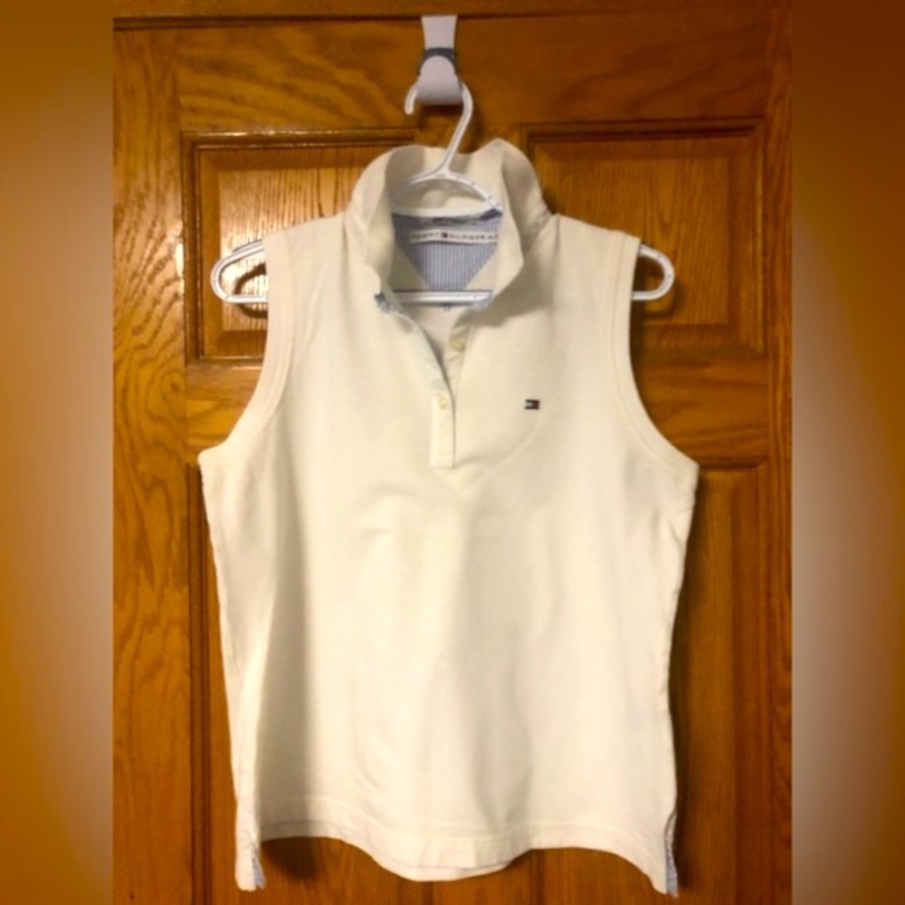 Tommy Hilfiger Knit White Polo Shirt, Size Large